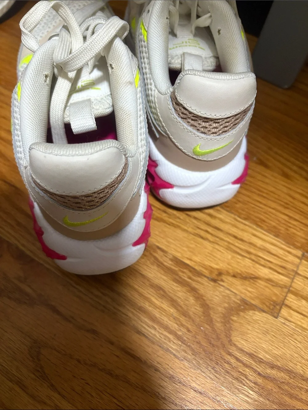 Nike Women's Beige Sneakers with Neon Yellow & Hot Pink Accents